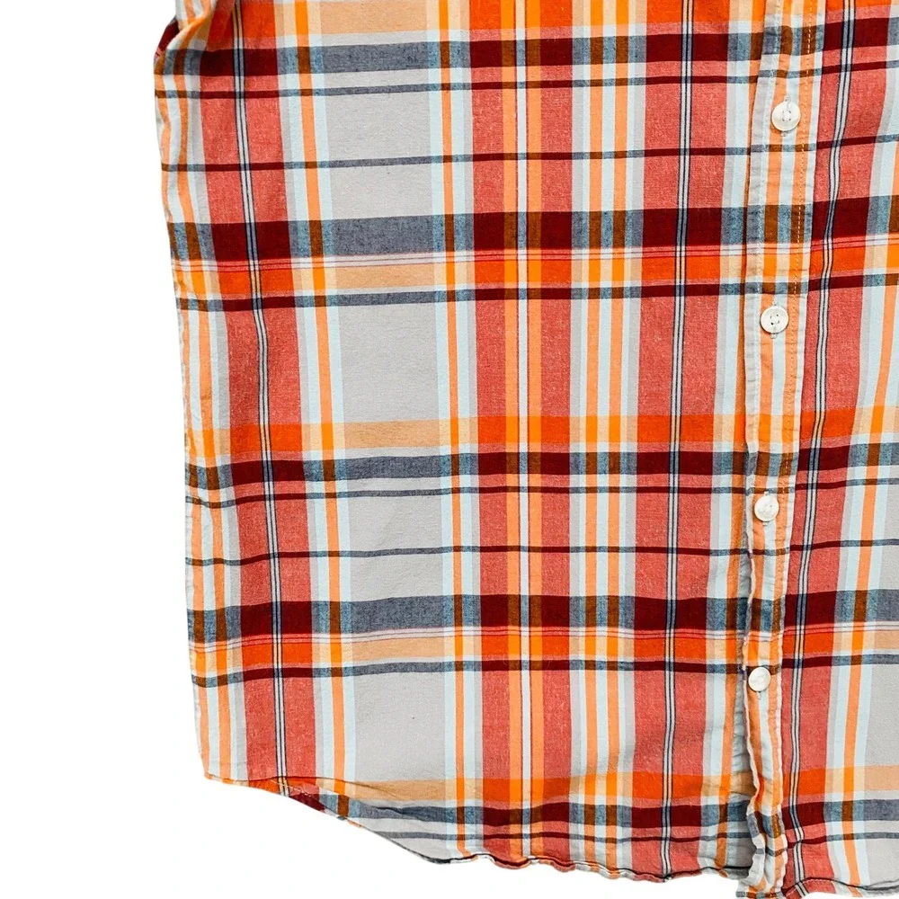 Columbia‎ Mens XL Regular Fit Short Sleeve Plaid Button Down Shirt Orange Grey
